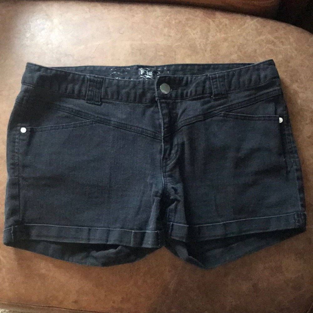 Black denim shorts